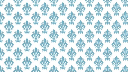 Repeating fleur de lis pattern in light blue on a white background creating a wallpaper design © Decent Discoveries