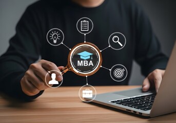 MBA, Master of Business Administration program concept. Businessman using laptop choose MBA program, Business and management skills development course.