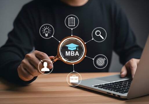 MBA, Master of Business Administration program concept. Businessman using laptop choose MBA program, Business and management skills development course.