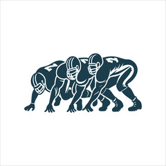 Football Linemen Ready at Line of Scrimmage Line of Scrimmage Offensive and defensive linemen clashing