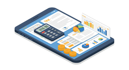 Isometric business finance vector illustration for tax and accounting design