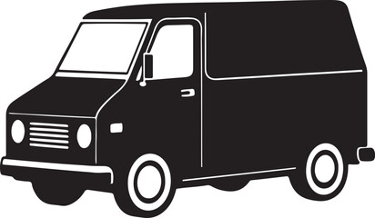 delivery van silhouette, black and white silhouette, vector and illustration