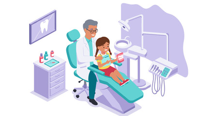 Pediatric dentistry visit vector illustration: flat style design for healthcare education material