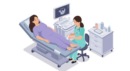 Isometric vector illustration of ultrasound pregnancy checkup for healthcare design