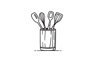 Stylish kitchen utensil holder with wooden line art and black color