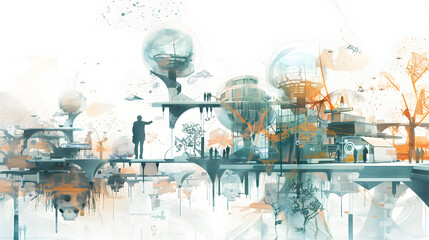 watercolor painting style Evolution architect