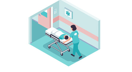 Fototapeta premium Isometric hospital room vector illustration for medical design