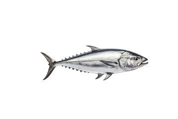 A sleek, silver tuna fish isolated on a transparent background.  A high-quality image. background removed