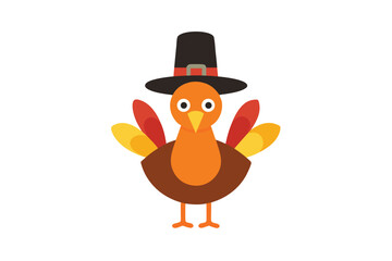 Hand Drawn Thanksgiving Turkey Wearing Pilgrim Hat Vector Illustration