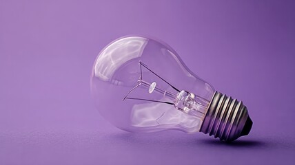 Glass light bulb on vibrant purple background. Neural network AI generated