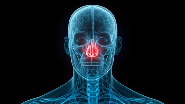 Explore the intricacies of the human nasal cavity with this detailed anatomical view, ideal for medical education and healthcare presentations highlighting sinus health.