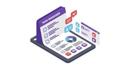 Task management vector illustration in isometric style for productivity and organization