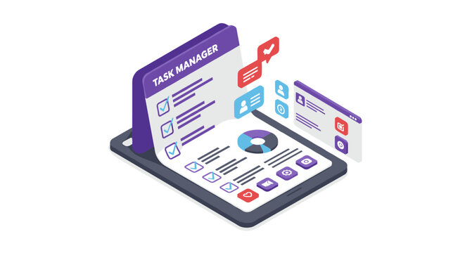 Task management vector illustration in isometric style for productivity and organization