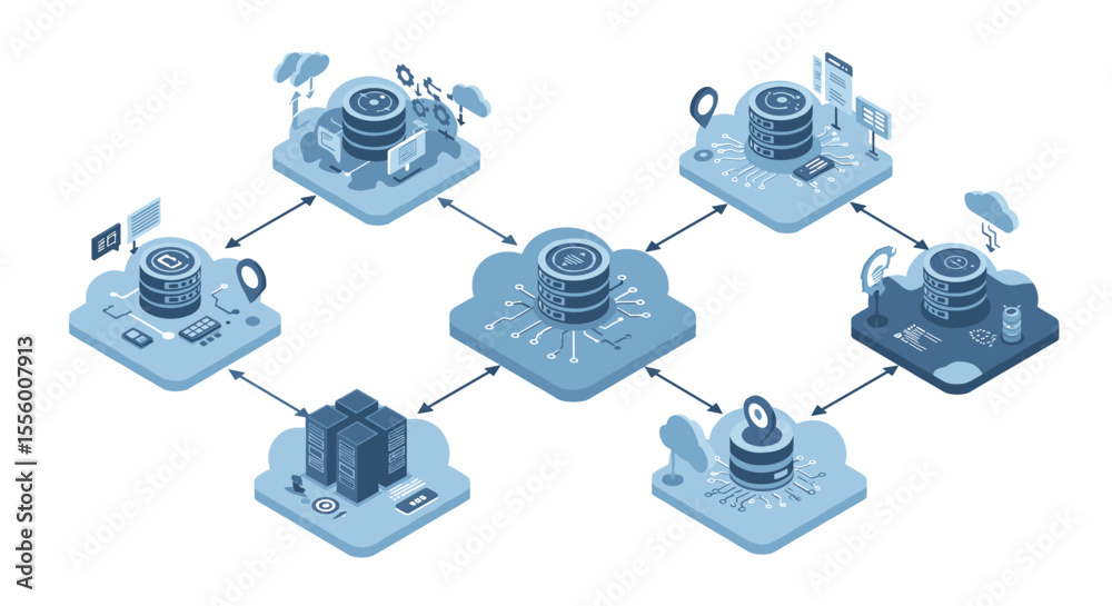 Poster cloud computing network: flat vector illustration for data management and technology design
