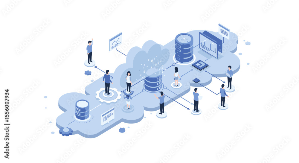 Poster cloud computing concept vector illustration for technology and data management design in isometric s