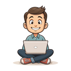 Digital Delight: A cartoon illustration shows a happy person absorbed in the world of technology