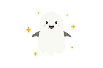 Happy Halloween Ghost Design with Sparkles on White Background