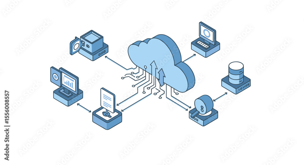 Poster cloud computing network vector illustration: isometric design for technology and data management con