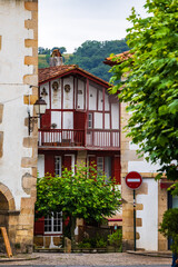 Typical Facades of Basque Labourdine Houses in the Center of Sare