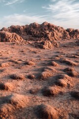 Fototapeta premium Barren hills beneath a pale blue sky