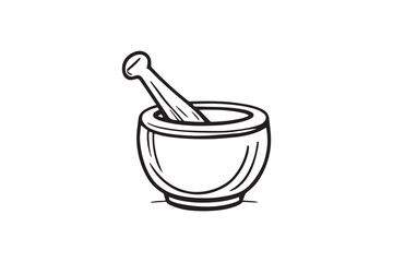 Wooden Mortar and Pestle line art and black color