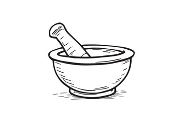 Wooden Mortar and Pestle line art and black color