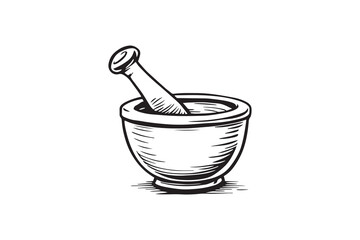 Wooden Mortar and Pestle line art and black color