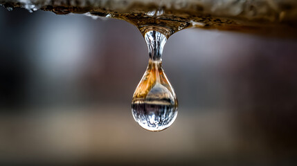 Macro photography of a water droplet hanging with reflection stock photo hd