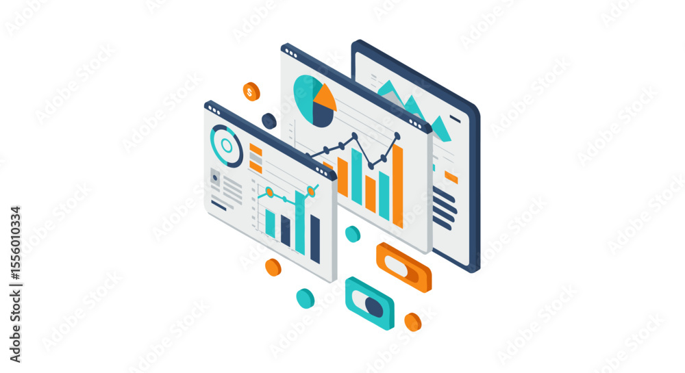 Fototapete Data analytics vector illustration for web and app design in isometric style