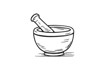 Wooden Mortar and Pestle line art and black color