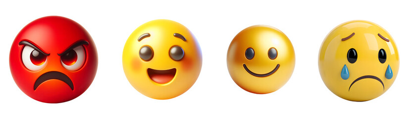 Fototapeta premium Collection of Four Different 3D Emoji Faces Expressing Various Emotions