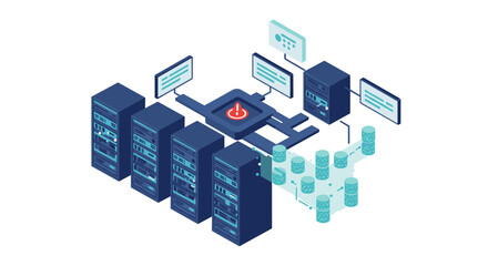 Obraz premium Server room technology isometric vector illustration for digital design and tech posters