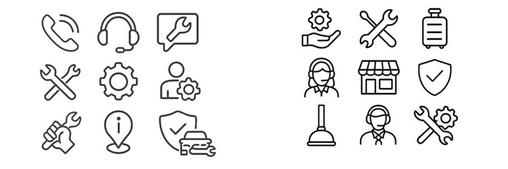 Service icons representing customer support and maintenance tools in a modern design aesthetic