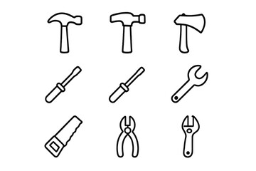 Variety of tools including hammers, screwdrivers, and pliers arranged in a grid for home improvement projects