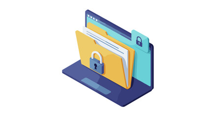 Obraz premium Cybersecurity concept: data protection vector illustration in isometric style for digital security design