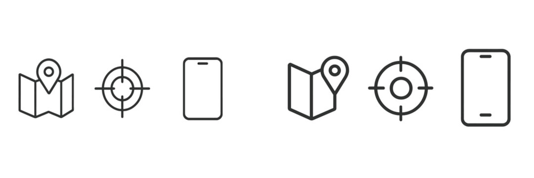 Map and location icons illustrating navigation tools and mobile device usage for easy wayfinding and tracking