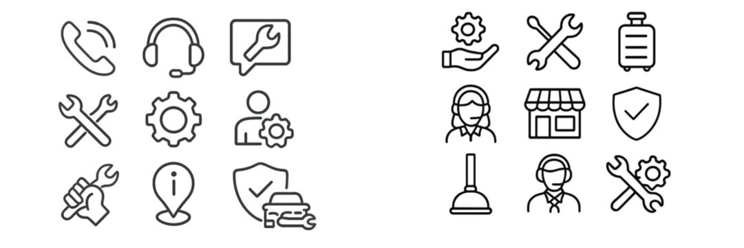 Service icons representing customer support and maintenance tools in a modern design aesthetic
