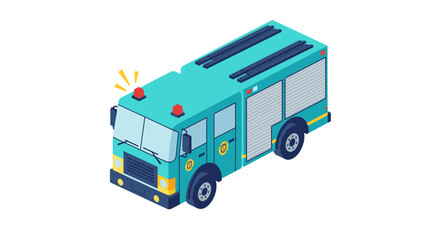 Isometric fire truck vector illustration for emergency services design and poster