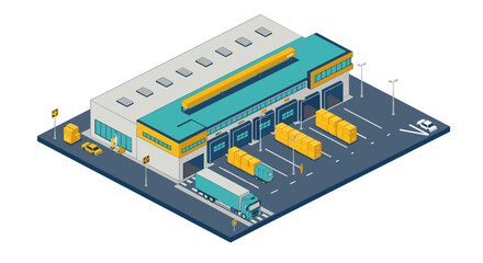 Isometric warehouse logistics vector illustration for industrial and transport design