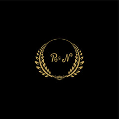 RN beautiful feminine and elegant wedding monogram initial logo with circle floral gold