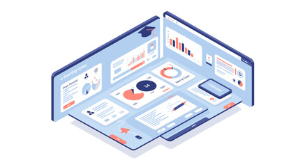 Isometric data visualization for e-learning platforms vector illustration