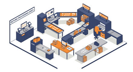 Obraz premium Warehouse return process flow vector illustration in isometric style