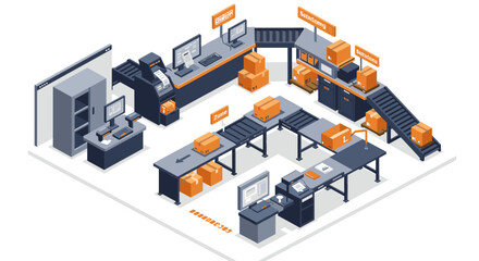 Obraz premium Warehouse automation vector illustration for logistics and manufacturing design in isometric style