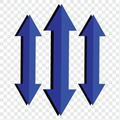 Vertical dual sided long straight arrow icons isolated on transparent background.