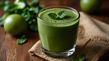 Green smoothie with fresh kiwi and mint

