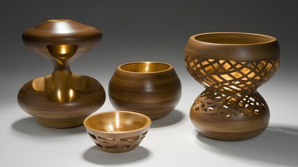 Elegant Bamboo Wood Sculptures Bowls Lamps Modern Home Decor