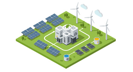 Eco-friendly energy generation vector illustration: renewable power concept in isometric style for sustainable design projects