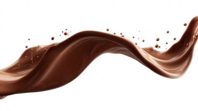 Watch as rich chocolate flows gracefully, creating an artistic splash in a brightly lit studio. The smooth texture and elegant movement showcase its deliciousness and beauty