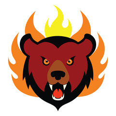 Fire Bear Head Logo for Energy Themed Designs Line Art Vector Illustration