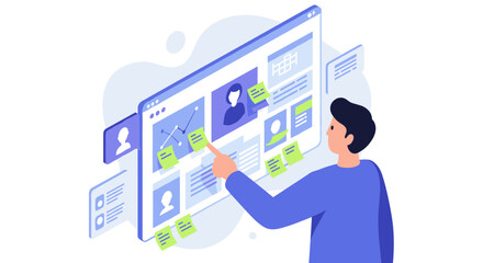 Digital workspace vector illustration: collaboration and management design in modern flat style